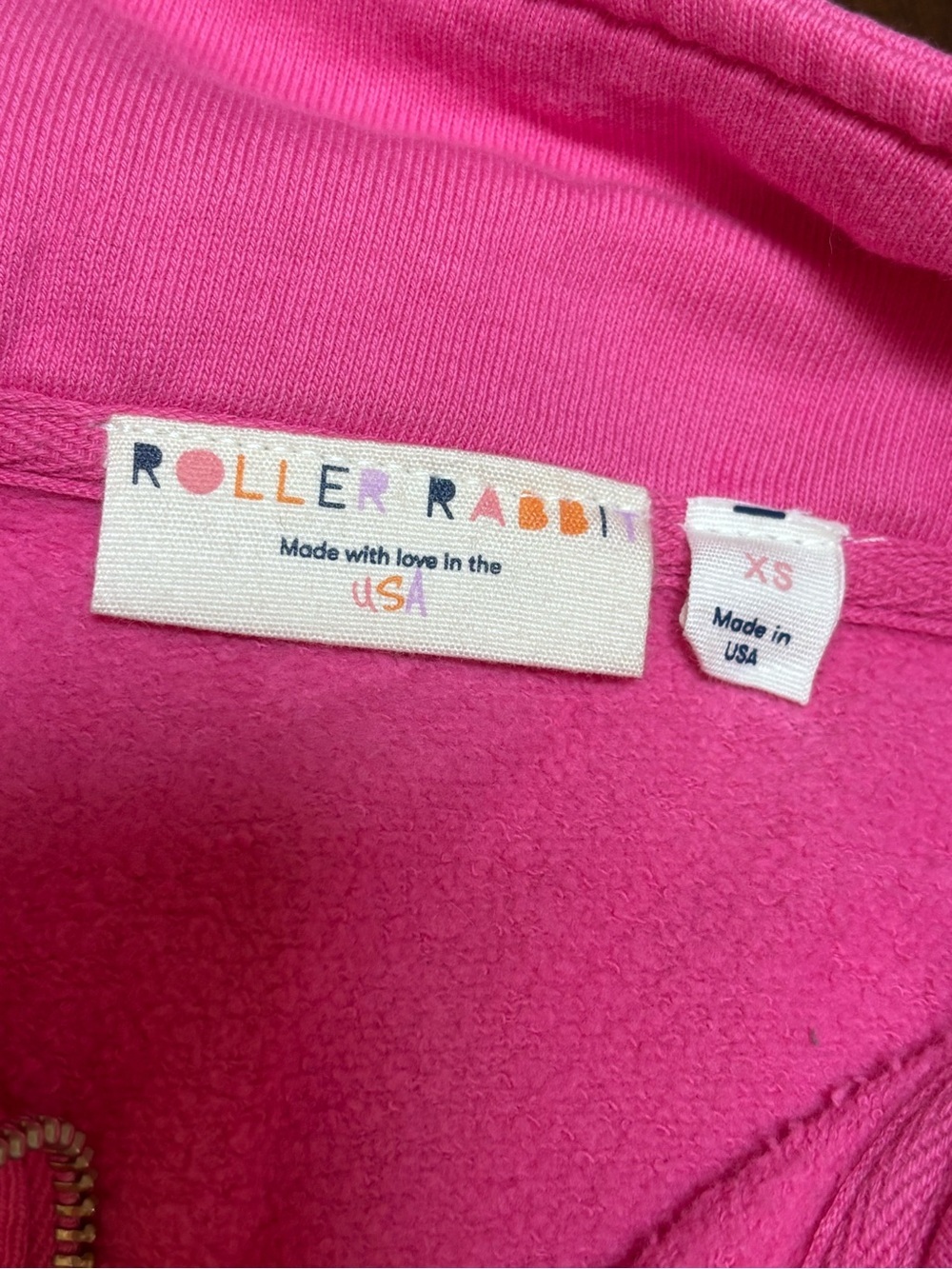 Roller Rabbit Monkey Love Pink Half Zip Cropped Pullover Sweatshirt Size XS - Picture 7 of 8